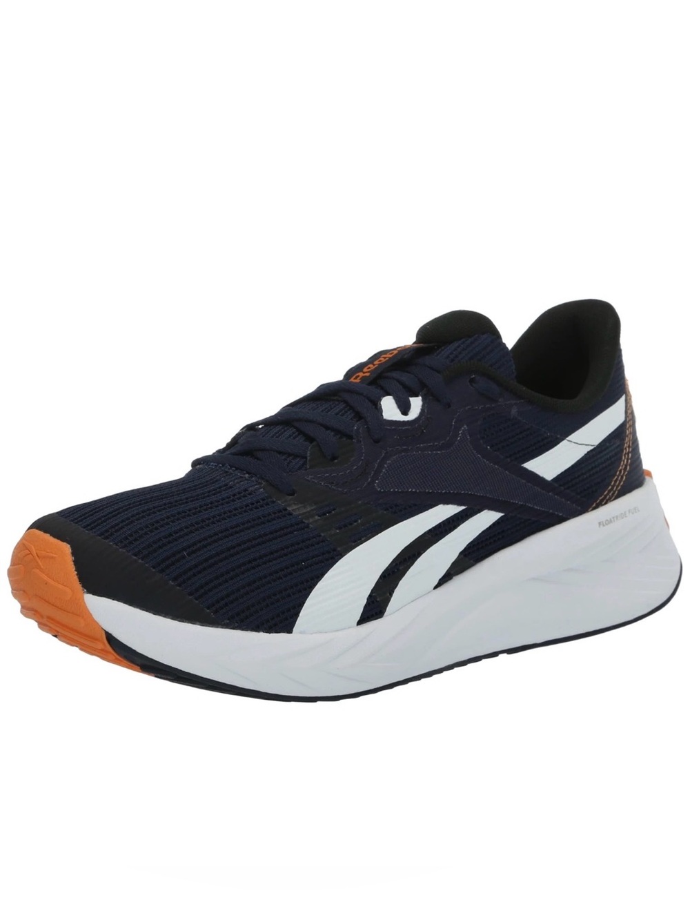 Reebok Energen Tech Plus running shoes, featuring a blue and black striped